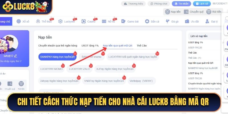 Chi tiết cách thức nạp tiền cho nhà cái Luck8 bằng mã QR